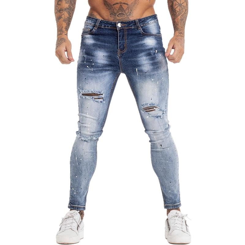 GINGTTO Jeans Men Homme Jeans Elastic Waist Skinny Jeans for Men Stretch Mens Pants Streetwear Mens Denim Blue Jeans zm139